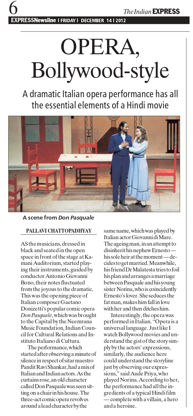 Articolo Don Pasquale in India - The Indian Express